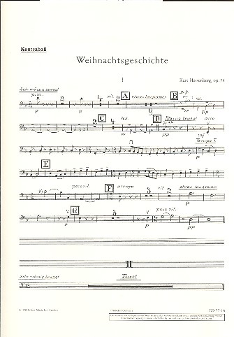 Weihnachtsgeschichte op. 54&nbsp;&nbsp;für gemischten Chor (SATB) mit Soli (STB) und Streichorchester, Flöte &nbsp;&nbsp;Einzelstimme - Kontrabass