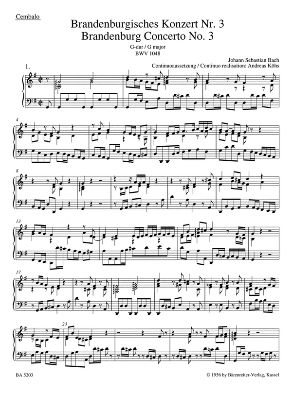 Brandenburgisches Konzert G-Dur Nr.3&nbsp;&nbsp;BWV1048&nbsp;&nbsp;Cembalo