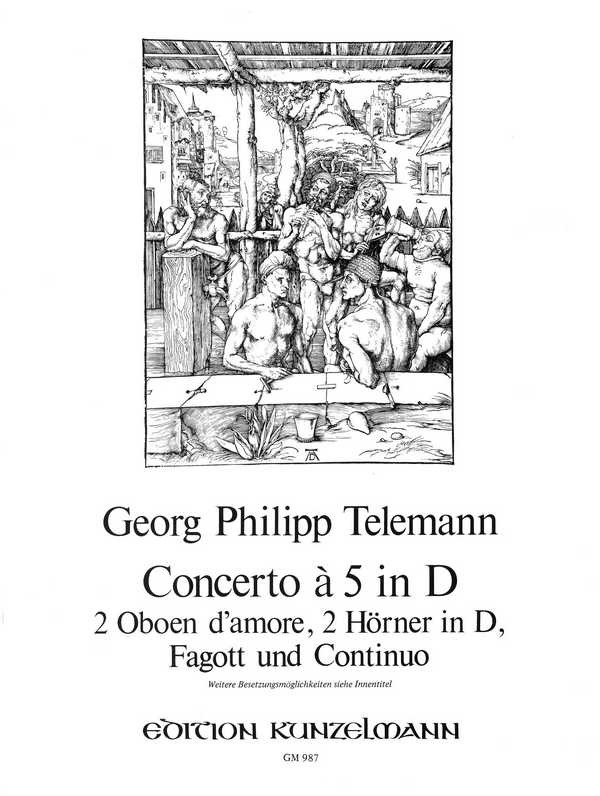 Concerto à 5 in D&nbsp;&nbsp;für 2 Oboe d'amore, 2 Hörner und Cembalo&nbsp;&nbsp;Partitur und 5 Stimmen