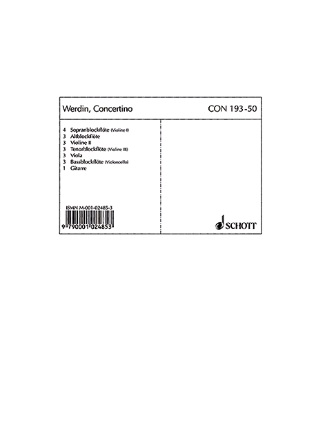 Concertino  für Sopran-Blockflöte (Alt-Blockflöte/Flöte) und Blockflötenquartett o  Stimmensatz - Gitarre, 3 Alt-Blockflöten, 3 Tenor-Blockflöten, 4 Violi
