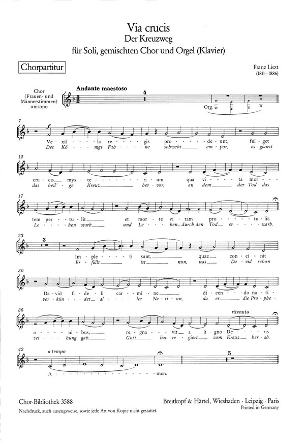 Via crucis&nbsp;&nbsp;für Soli, gem Chor und Orgel&nbsp;&nbsp;Chorpartitur