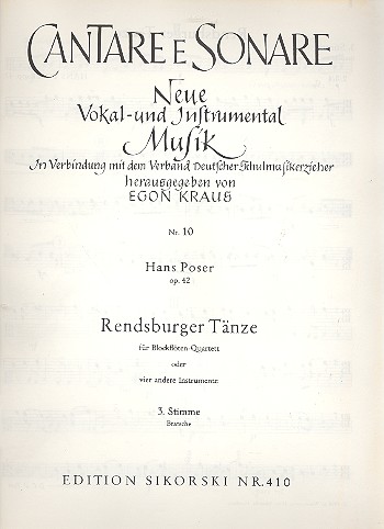 Rendsburger Tänze op.42  für 4 Blockfläten (SATB)  Viola (Tenorstimme im Bratschenschlüssel)