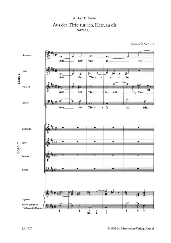 Aus der Tiefe rufe ich SWV25&nbsp;&nbsp;für gem Chor (SSAATTBB) und Bc&nbsp;&nbsp;Partitur