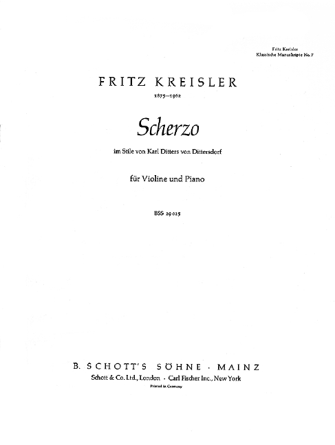 Scherzo im Stile von Karl Ditters v. Dittersdorf Nr. 7  für Violine und Klavier  