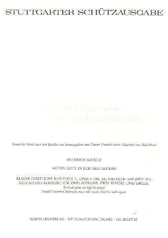 Allein Gott in der Höh sei Ehr (Geistliches Konzert)&nbsp;&nbsp;für 2 Soprane, 2 Tenöre und Orgel&nbsp;&nbsp;Partitur