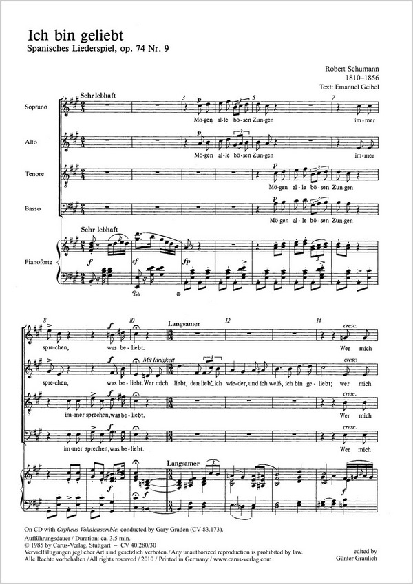 Ich bin geliebt op.74,9&nbsp;&nbsp;für Chor und Klavier&nbsp;&nbsp;Partitur