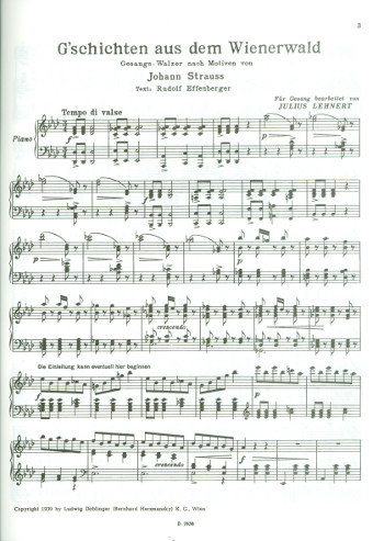 Geschichten aus dem Wienerwald&nbsp;&nbsp;für Gesang und Klavier&nbsp;&nbsp;