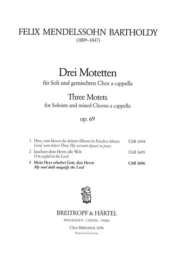 Mein Herz erhebet Gott den Herrn op.69,3&nbsp;&nbsp;für gem Chor a cappella&nbsp;&nbsp;Partitur