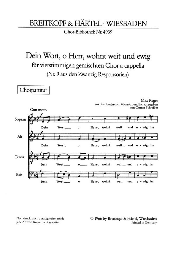 Dein Wort o Herr wohnt weit&nbsp;&nbsp;für gem Chor a cappella&nbsp;&nbsp;Chorpartitur