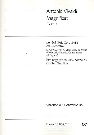 Magnificat RV610 (2 Fassungen)&nbsp;&nbsp;für Soli (SAT), Chor und Orchester&nbsp;&nbsp;Cello/Bass/Fagott