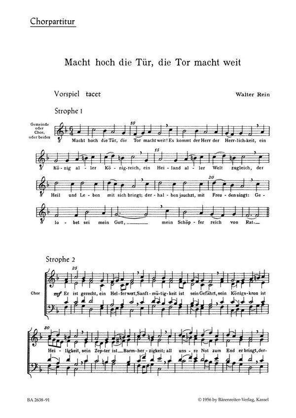Macht hoch die Tür für gem Chor,&nbsp;&nbsp;2 Trompeten und 2 Posaunen&nbsp;&nbsp;Chorpartitur (dt)