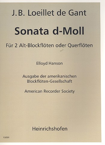 Sonate d-Moll  für 2 Altblockflöten (Flöten)  Spielpartitur Verlagskopie
