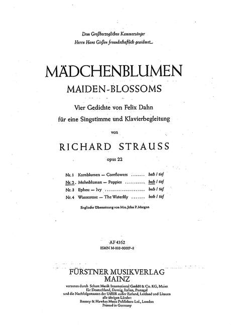 Mohnblumen op. 22,2&nbsp;&nbsp;für hohe Singstimme und Klavier (dt/en)&nbsp;&nbsp;