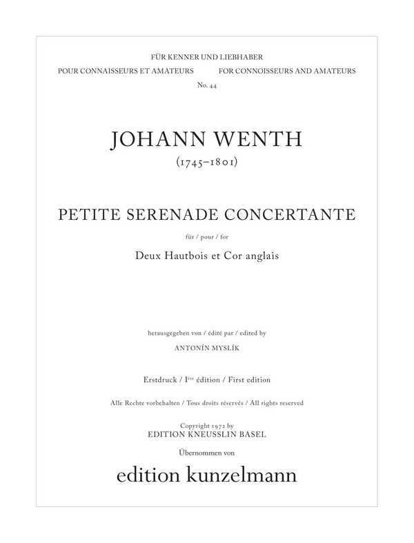 Petite serenade concertante F-Dur&nbsp;&nbsp;für 2 Oboen und Englischhorn&nbsp;&nbsp;Stimmen