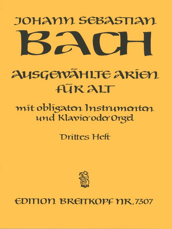 Ausgewählte Arien Band 3&nbsp;&nbsp;für Alt mit obligaten Instrumenten und Klavier (Orgel)&nbsp;&nbsp;