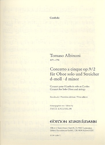 9/2 für Oboe solo und Streichorchester Concerto d-moll op Tomaso Albinoni 