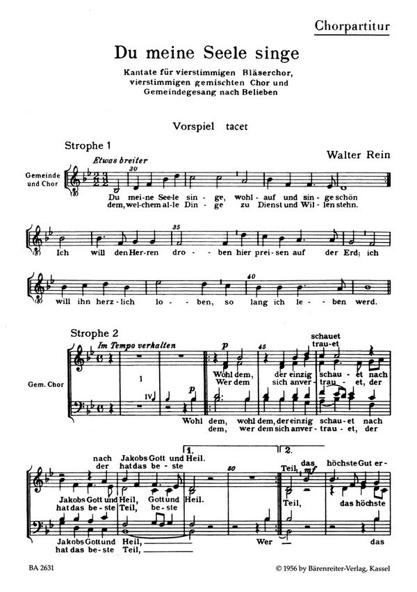 Du meine Seele singe für gem&nbsp;&nbsp;Chor, 2 Trompeten und 2 Posaunen&nbsp;&nbsp;Chorpartitur