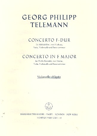 Konzert F-Dur für Blockflöte&nbsp;&nbsp;und Streicher&nbsp;&nbsp;Violoncello