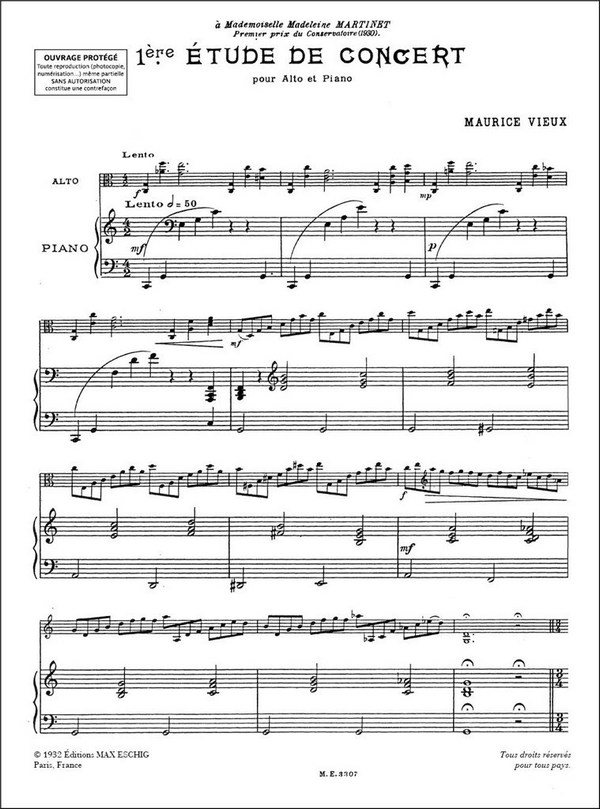 SIX ETUDES DE CONCERT POUR ALTO  ET PIANO NO. 1, UT MAJEUR  PARTITION+1PARTIE  V E R G R I FFEN