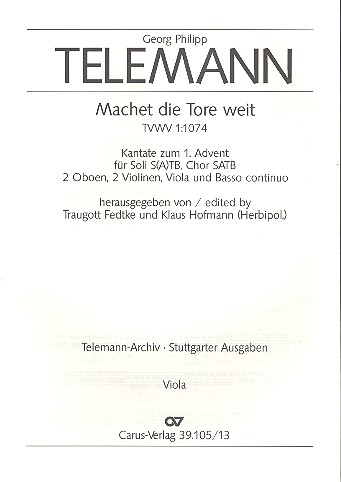 Machet die Tore weit&nbsp;&nbsp;für Soli (SATB), Chor und Orchester&nbsp;&nbsp;Viola