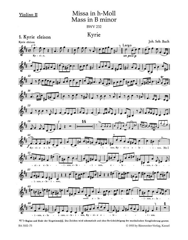 Messe h-Moll BWV232&nbsp;&nbsp;für Soli, Chor und Orchester&nbsp;&nbsp;Violine 2