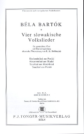 4 slowakische Volkslieder  für gem Chor und Klavier  Partitur (dt)