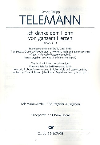 Ich danke dem Herrn von ganzem Herzen&nbsp;&nbsp;für Soli (SATB), Chor und Orchester&nbsp;&nbsp;Chorpartitur