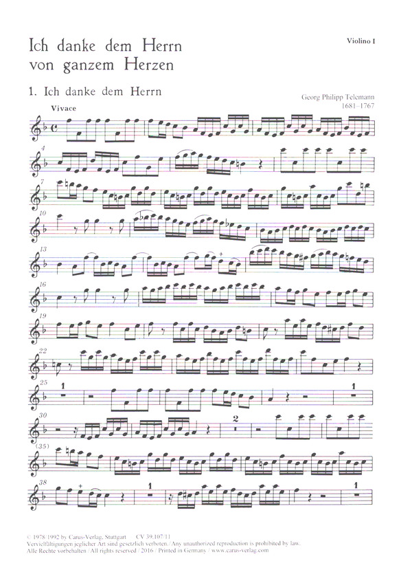 Ich danke dem Herrn von ganzem Herzen&nbsp;&nbsp;für Soli (SATB), Chor und Orchester&nbsp;&nbsp;Violine 1