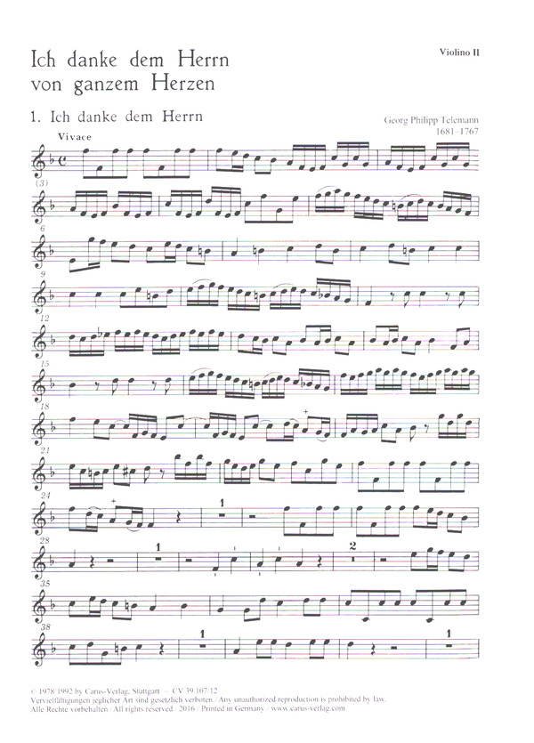 Ich danke dem Herrn von ganzem Herzen&nbsp;&nbsp;für Soli (SATB), Chor und Orchester&nbsp;&nbsp;Violine 2