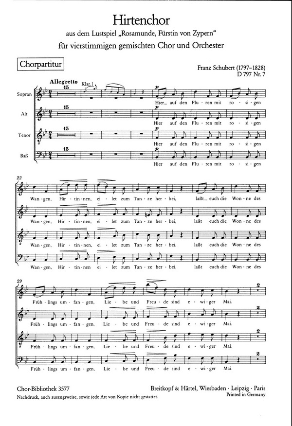Hirtenchor aus Rosamunde op.26 D797,7&nbsp;&nbsp;für Chor und Orchester&nbsp;&nbsp;Chorpartitur (dt)