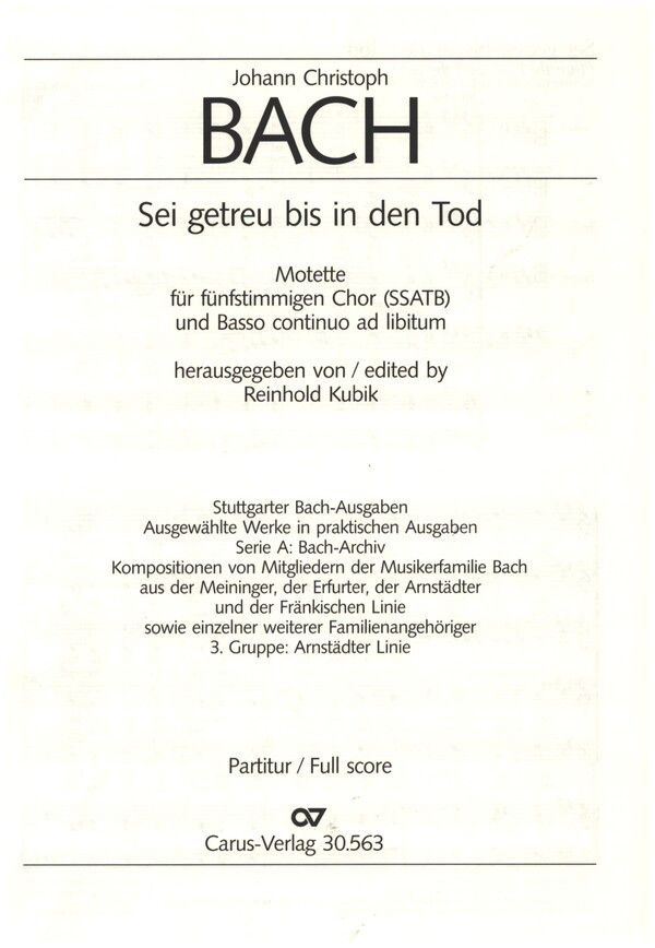 Sei getreu bis in den Tod  für gem Chor (SSATB) und Bc ad lib  Partitur (dt/en)