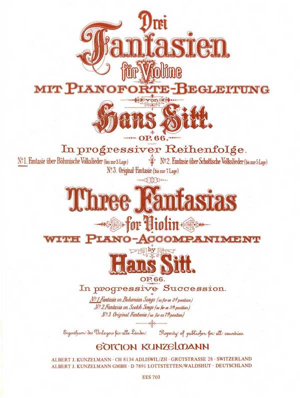 Fantasie über böhmische Volkslieder op.66&nbsp;&nbsp;für Violine und Klavier&nbsp;&nbsp;