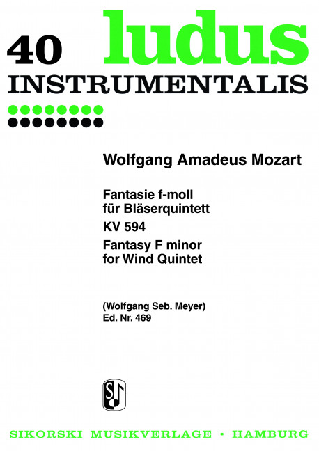 Fantasie f-Moll KV594&nbsp;&nbsp;für Klarinette, Oboe, Horn, Flöte und Fagott&nbsp;&nbsp;Stimmen