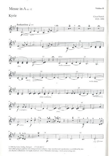 Messe A-Dur op.12 für Soli,  Chor, Orchester und Orgel ad lib.  Violine 2