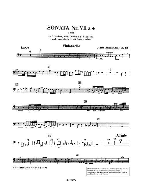 Sonate d-Moll Nr.7 à 4&nbsp;&nbsp;für Streicher und Bc&nbsp;&nbsp;Violoncello
