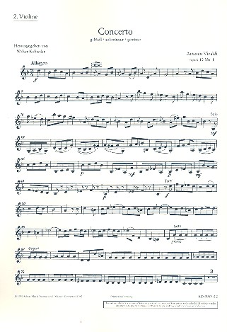 Concerto g-Moll op. 12/1 RV 317 / PV 343&nbsp;&nbsp;für Violine, Streichorchester und Cembalo (Klavier)&nbsp;&nbsp;Einzelstimme - Violine II