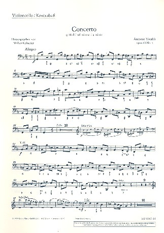 Concerto g-Moll op. 12/1 RV 317 / PV 343&nbsp;&nbsp;für Violine, Streichorchester und Cembalo (Klavier)&nbsp;&nbsp;Einzelstimme - Bassi