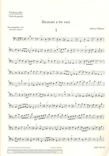 IX Ricercari  für Streichtrio oder andere Instrumente  Einzelstimme - Violoncello, Viola da gamba