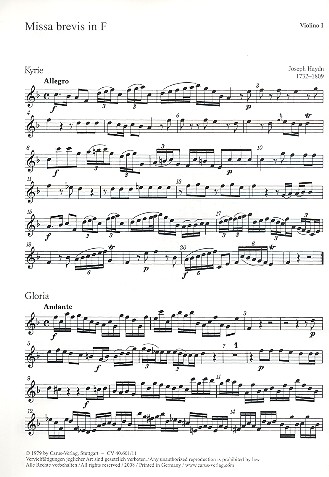 Missa brevis F-Dur für Soli (SS),&nbsp;&nbsp;Chor und Orchester&nbsp;&nbsp;Violine 1
