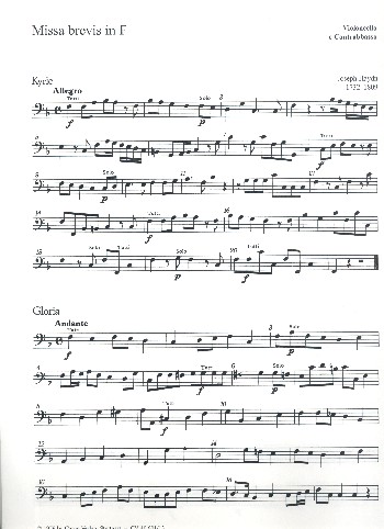 Missa brevis F-Dur für Soli (SS),&nbsp;&nbsp;Chor und Orchester&nbsp;&nbsp;Cello/Bass