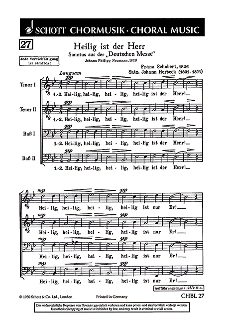 Sanctus&nbsp;&nbsp;für Männerchor (TTBB)&nbsp;&nbsp;Chorpartitur