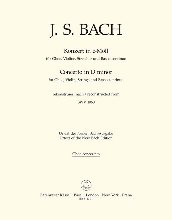 Konzert c-Moll BWV1060&nbsp;&nbsp;für Oboe, Violine und Streicher&nbsp;&nbsp;Oboe solo