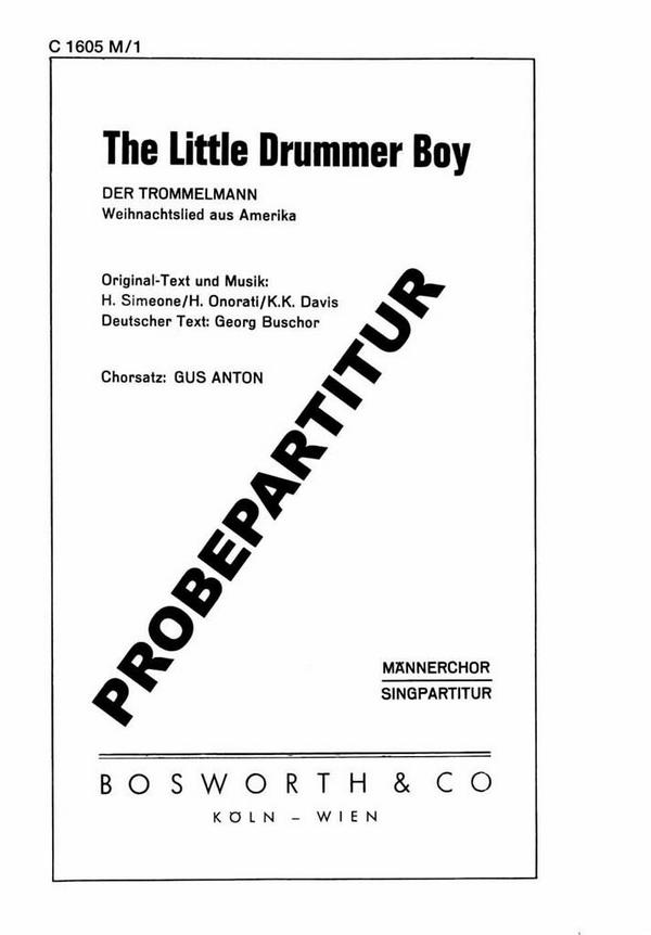 The little Drummer Boy&nbsp;&nbsp;für Männerchor und Klavier&nbsp;&nbsp;Chorpartitur (dt)