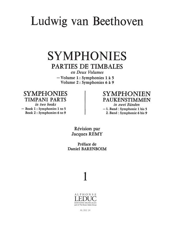 SYMPHONIES PARTIES DE TIMBALES&nbsp;&nbsp;VOLUME 1, SYMPHONIES 1 A 5&nbsp;&nbsp;REMY, JACQUES, ED                BJ