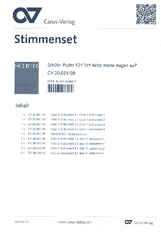 Ich hebe meine Augen auf zu den Bergen&nbsp;&nbsp;SWV31 für Doppelchor, Kontrabass&nbsp;&nbsp;und Orgel,  9 Instrumentalstimmen