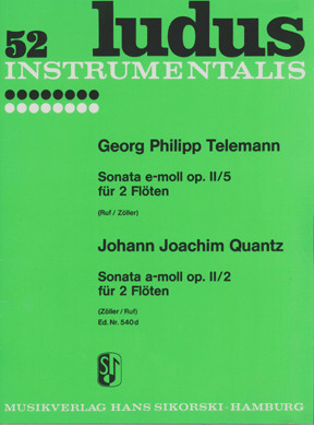 Sonate e-Moll op.2,5 (Telemann)&nbsp;&nbsp;und Sonate a-Moll op.2,2 (Quantz)&nbsp;&nbsp;für 2 Flöten,  Spielpartitur