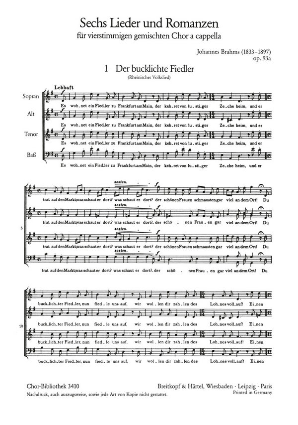 6 Lieder und Romanzen op.93a  für gem Chor a cappella  Partitur