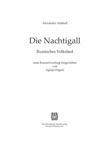 Die Nachtigall   für Singstimme und Klavier (Dt)  