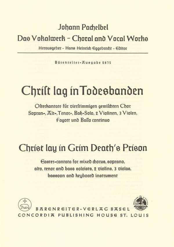 Christ lag in Todesbanden&nbsp;&nbsp;für Soli (SATB), Chor und Orchester&nbsp;&nbsp;Partitur (dt/en)