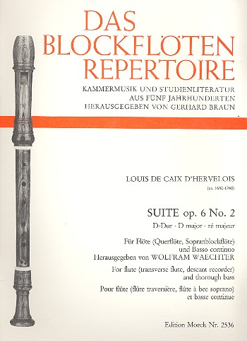 Suite D-Dur op.6,2  für Flöte (Sopranblockflöte) und Bc  